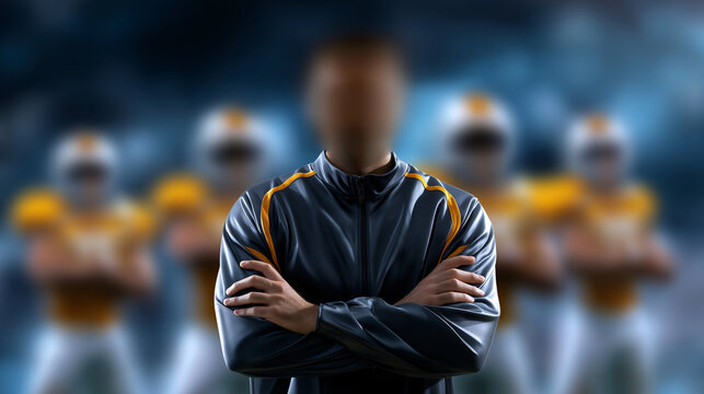 Anonymous player's figure with defocused face and clear body positioning in team sportswear visible, with copy space