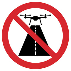 Drone prohibition sign over a runway on a transparent background