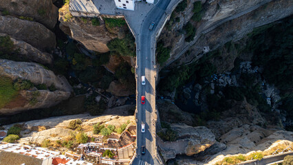 Aerial view of Ronda landscape and buildings with Puente Nuevo Bridge, Andalusia, Spain