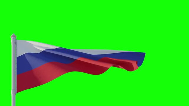 Smooth waving Russian flag on green screen for easy chroma key. Perfect for news, broadcast, design and motion graphics. Part of editable flag series.