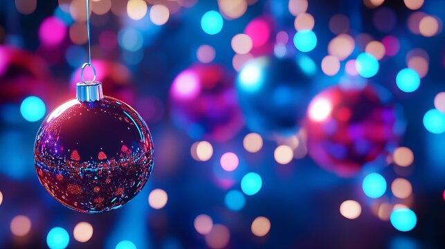 Sparkling Christmas ornament with vibrant bokeh lights creates a festive and magical holiday atmosphere perfect for seasonal greetings and celebrations - Powered by Adobe