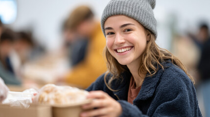 Teen volunteers distributing food in community service event