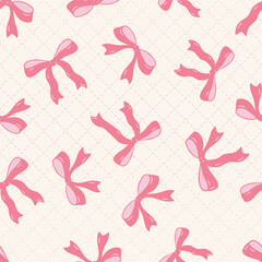 Girly Preppy Farmhouse Seamless Vector Pattern Coquette Bow Toss Fabric Print Feminine Valentine Day