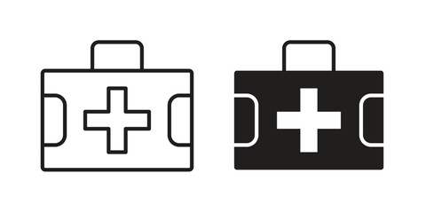 Obraz premium Medical aid kit icon illustration, thin line vector, web design sign,