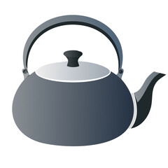 Obraz premium Simple gray metal stovetop kettle vector illustration with lid and handle for hot beverages