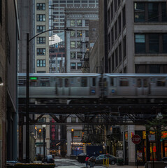 street at night with train 