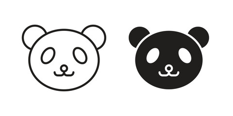Panda icon illustration, thin line vector, web design sign,