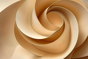 Close-up of a golden-brown material forming a rose-shaped spiral. The image conveys a warm and inviting atmosphere; elegance and beauty.