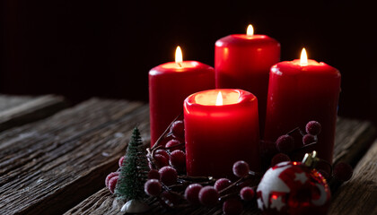 candles burning against holiday lights background