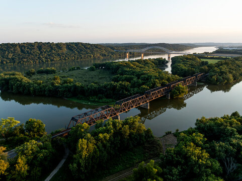 Sunset view of the Lawrenceburg Bridge - CSX Transportation - Great Miami River - Lawrenceburg, Indiana and North Bend, Ohio