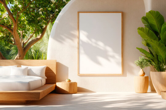 A tranquil and inviting rustic style bedroom featuring a wooden bed