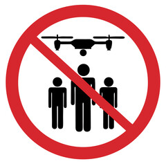 Drone prohibition sign over a crowd of people on a transparent background