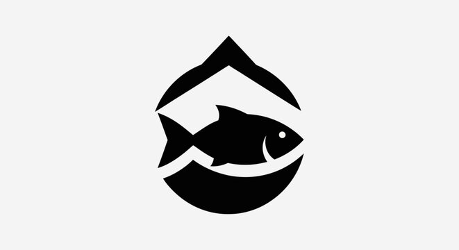 Abstract fish silhouette within water drop symbol for environmental themes