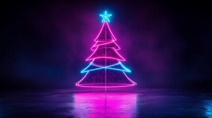 Stunning neon Christmas tree glowing in vibrant pink and blue hues, perfect for creating a festive cyber holiday season vibe