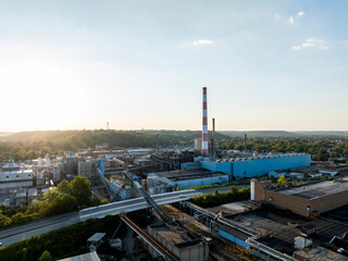 Aerial of Closed & Abandoned Paper Mill at Late Evening / Sunset - Chillicothe, Ohio