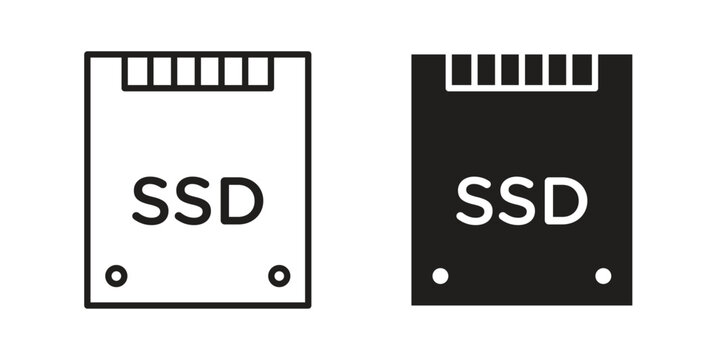 SSD drive icon illustration, thin line vector, web design sign,