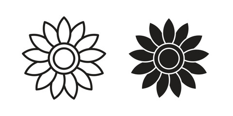 Sunflower icon illustration, thin line vector, web design sign,
