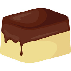Rectangular Vanilla Cake Topped With Dark Chocolate Ganache Melting Down The Sides Isolated On Transparent Background