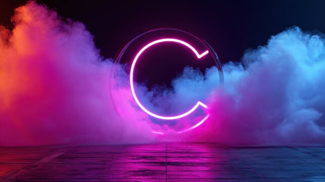 Neon letter c with colorful smoke on dark background,Commitment Day
