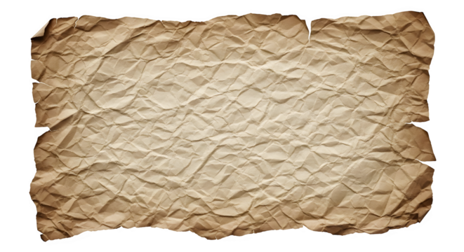 Aged crumpled parchment paper isolated on transparent background