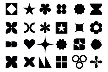 Collection of diverse black geometric and abstract shapes on white background