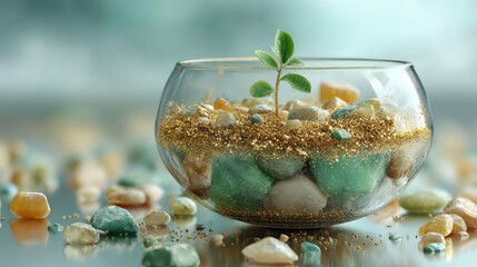 Growth and renewal concept with green plant in glass terrarium for eco friendly decor and nature inspiration,Commitment Day