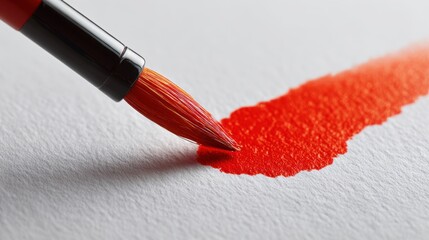 Vibrant brushstroke of red paint on white canvas for artistic design inspiration