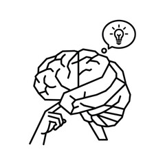 Illustration of a human brain with a lightbulb in a thought bubble representing an idea