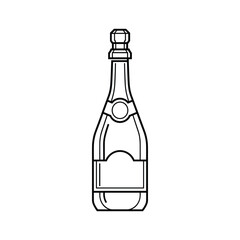 Simple outline drawing of a champagne bottle with label