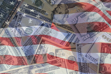 An overlay of US currency and the US flag