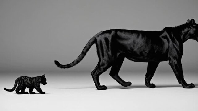 Bleck tigress with a baby