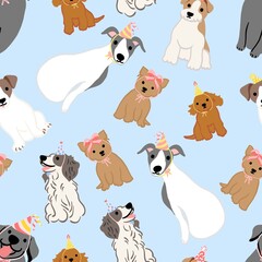 Cute Dogs Birthday Party Seamless Pattern Illustration