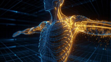Digital Human Ribcage Wireframe Energy Flow - Powered by Adobe