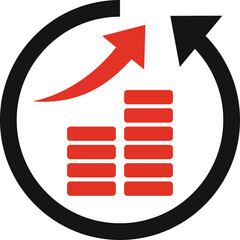 Red and Black Circular Arrow Graphic with Red Bar Chart Showing Upward Trend on Transparent Background