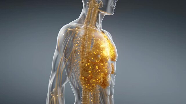 Human Body Torso Fat Cells Energy Burning Visualization Animation