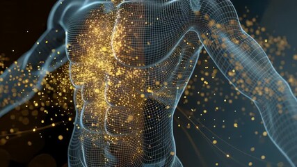 Wireframe Human Torso Shedding Golden Particles Digital Health Concept - Powered by Adobe