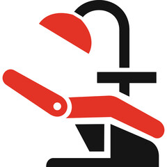Red And Black Dental Chair And Overhead Lamp Icon With Transparent Background