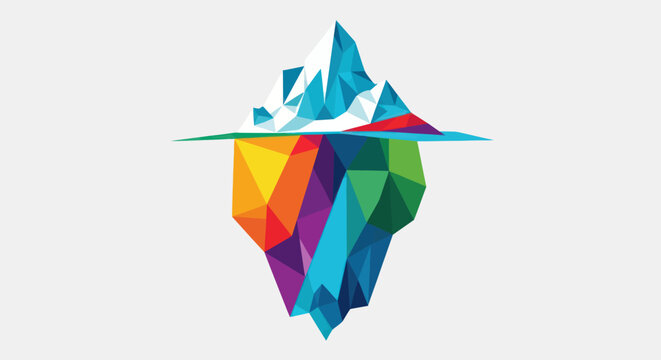 Abstract geometric iceberg illustration colorful digital art on white background