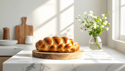 Minimalist single artfully braided Challah bread