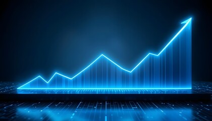 Fototapeta premium Futuristic neon stock chart rising with glowing arrows 