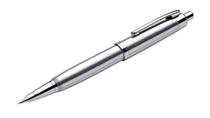 silver ballpoint pen with metallic highlights, png, isolated on transparent background, perfect for design and marketing