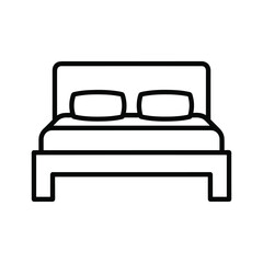 Simple line art illustration of a double bed with two pillows and a headboard