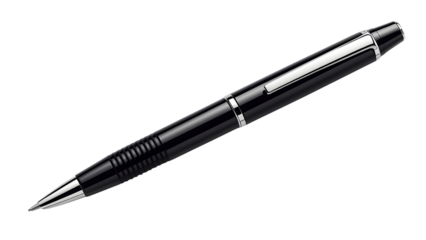 black ballpoint pen with metallic highlights, png, isolated on transparent background, perfect for design and marketing