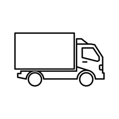 Simple line art icon of a delivery truck or box truck for logistics and transportation