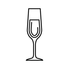 Simple outline drawing of a champagne flute glass with a u shape inside representing liquid