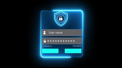 Cybersecurity protects passwords and secure internet access. It is crucial to have secure login and protection in the online world. Users enter their passwords on black background 4k animated.