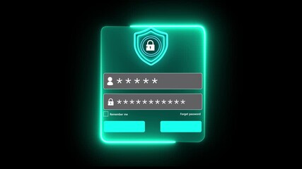 Cybersecurity protects passwords and secure internet access. It is crucial to have secure login and protection in the online world. Users enter their passwords on black background 4k animated.