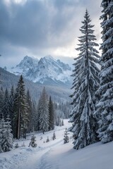 Fototapeta premium Snow-capped mountain forest.Winter landscape. 