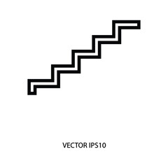 Simple black and white line art icon of a staircase going up