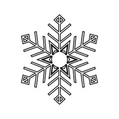 Intricate geometric snowflake design with sharp points and detailed patterns on a white background